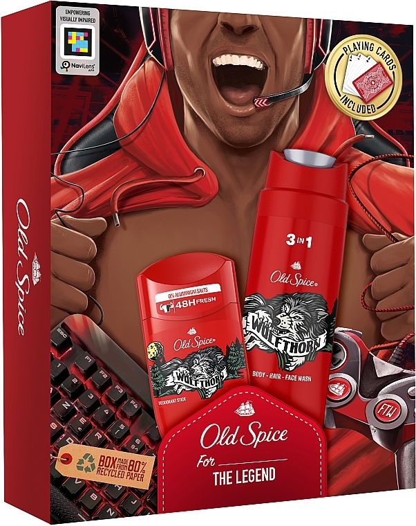 Набор - Old Spice The Legend Wolfthorn (sh/gel/250ml + deo/50ml + cards) — фото N3