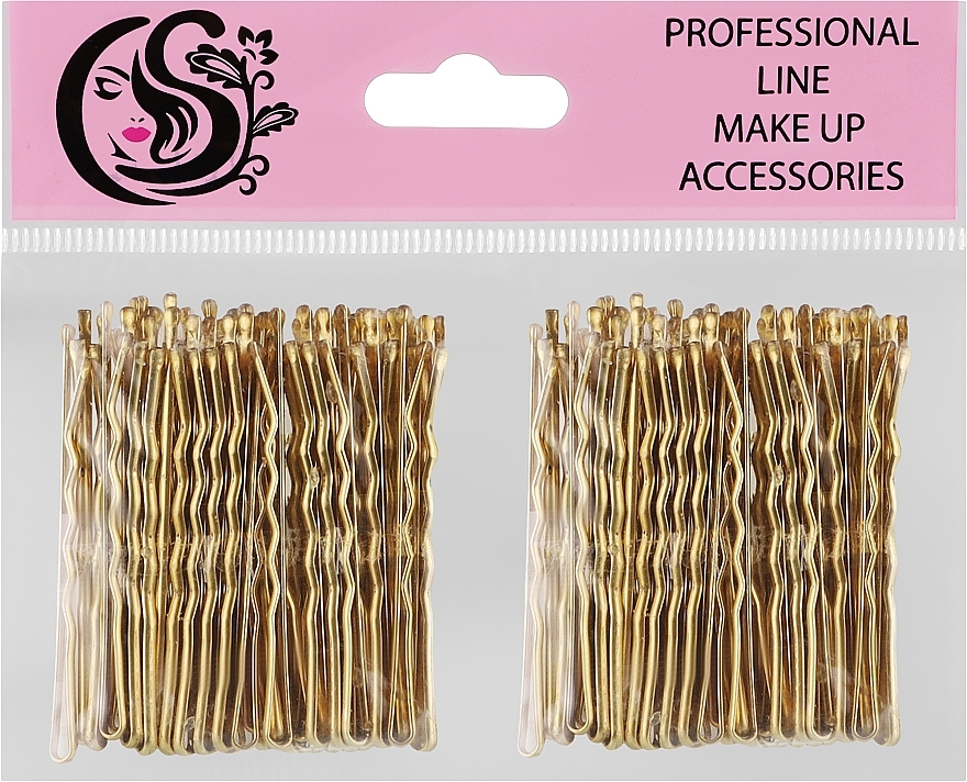 Невидимки для волосся хвилясті з двома кульками металеві 55 мм, золото - Cosmo Shop — фото N1
