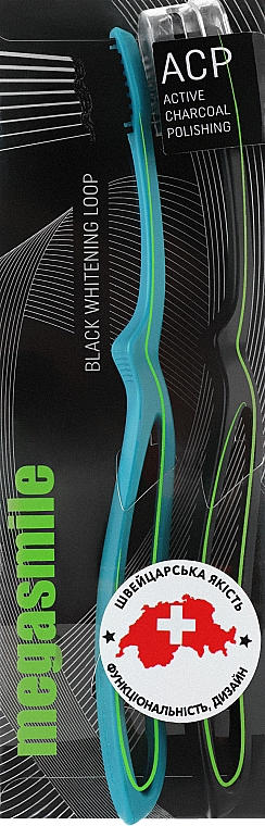 Зубна щітка «Блек Вайтенінг Loop» темно-зелена + чорна - Megasmile Black Whiteninng Loop — фото N1