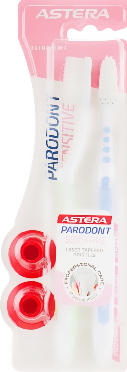 Зубная щетка, экстрамягкая, салатовая+синяя - Astera Parodont Sensitive Extra Soft 1+1 — фото N1
