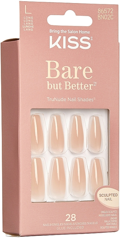 Набор накладных ногтей с клеем, L - Kiss Bare But Better Nails Nude Drama — фото N2