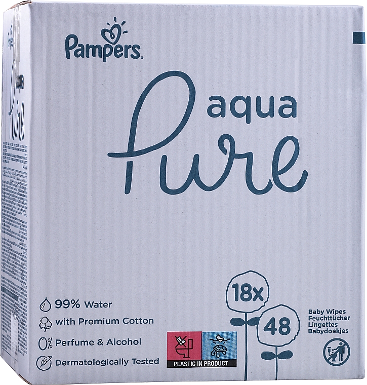 Детские влажные салфетки, 18х48 шт - Pampers Aqua Pure Wipes — фото N1