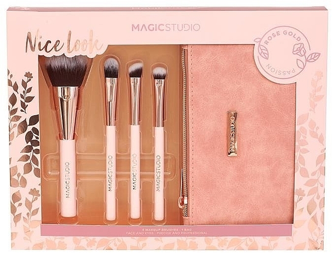 Набір пензлів для макіяжу в чохлі, 5 шт. - Magic Studio Rose Gold Make-Up Brush Set — фото N1