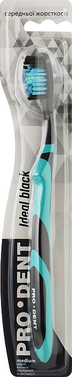 Зубная щетка ''Ideal black'', с эффектом отбеливания, средней жесткости, черно-бирюзовая - Pro Dent — фото N1