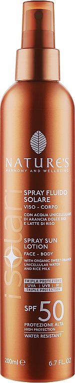 Сонцезахисний спрей для обличчя й тіла - Nature's I Solari Spray Sun Lotion Spf 50 — фото N1
