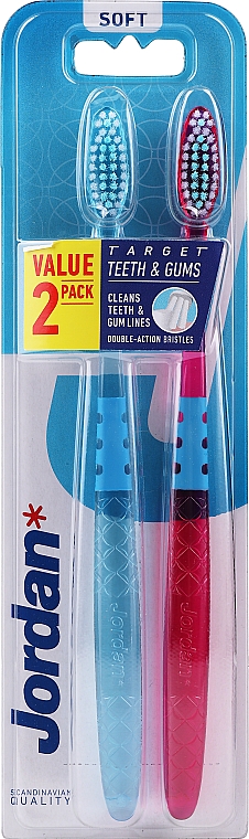 Зубная щетка мягкая, розовая+голубая - Jordan Target Teeth Toothbrush — фото N5