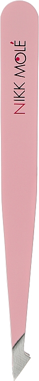 Пинцет для бровей скосый с чехлом, розовый - Nikk Mole