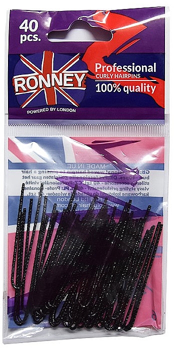 Шпильки прямые черные 50 мм, 40 шт. - Ronney Professional Black Hair Pins — фото N1