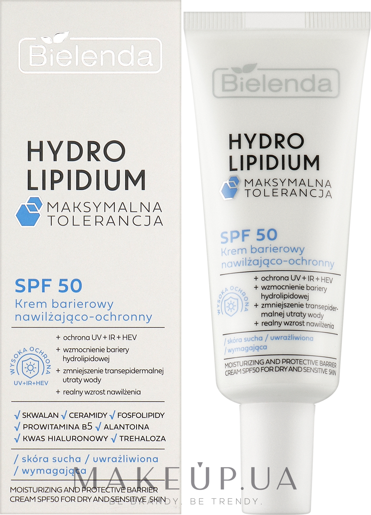 Увлажняющий и защитный барьерный крем - Bielenda Hydro Lipidium SPF50 — фото 30ml