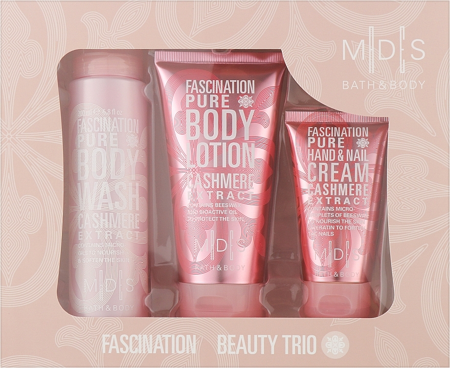Косметичний набір "Очарування чистотою" - Mades Cosmetics  M|D|S Baty & Body Fascination Pure Beauty Trio ( b/wash/200ml + b/milk/150ml + h/cr/75ml ) — фото N1