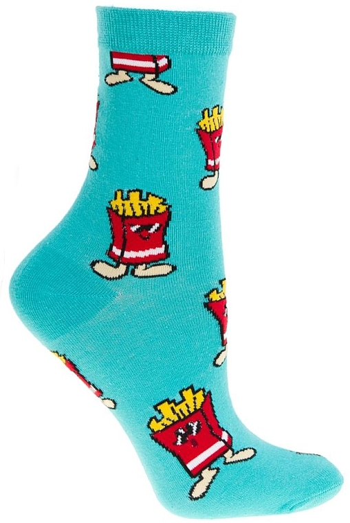 Шкарпетки жіночі довгі з малюнком Fast Food, бірюзові - Moraj — фото N2