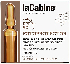 Водостійка сонцезахисна сироватка в ампулах - La Cabine Foto Protector SPF50 Ampoules — фото N1