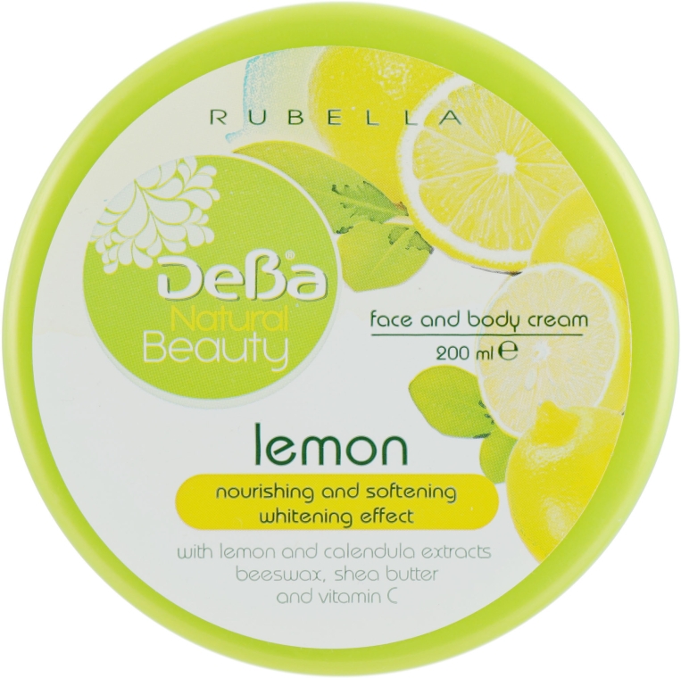 Питательный, смягчающий и осветляющий крем для тела и лица "Лимон" - DeBa Natural Beauty