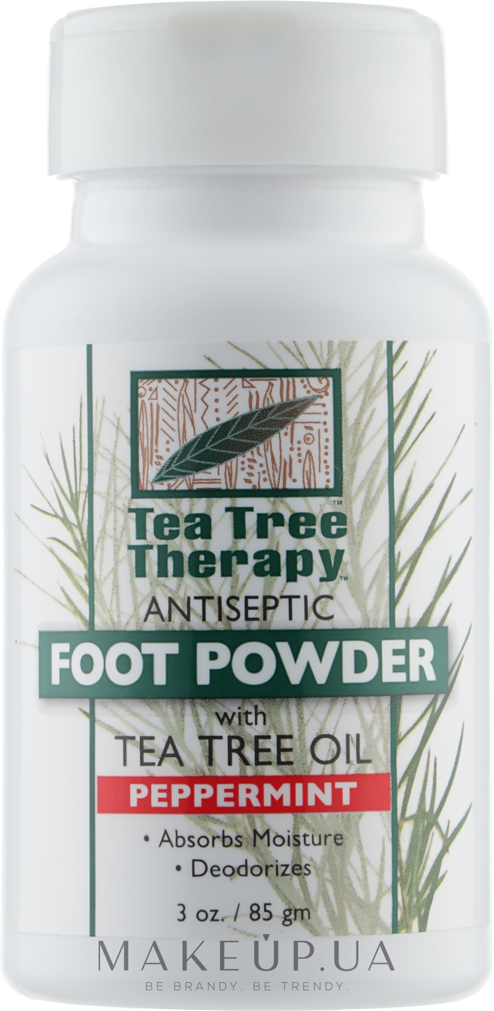 Порошок для ног дезодорирующий с маслами чайного дерева и перечной мяты - Tea Tree Therapy Peppermint Foot Powder — фото 85g
