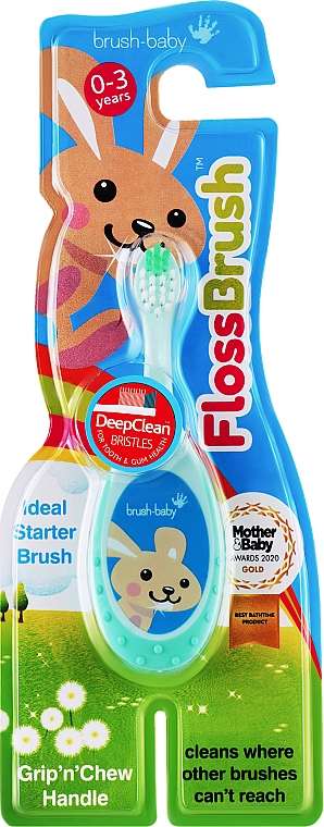 Зубная щетка "Flossbrush", 0-3 лет, зеленая - Brush-Baby — фото N1