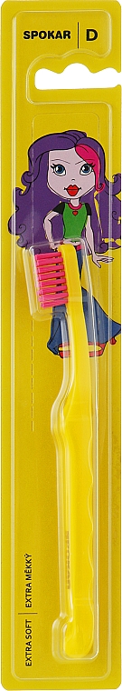Зубна щітка "D", дитяча від 0 до 6 років, екстрам'яка, жовто-рожева - Spokar Dот — фото N1