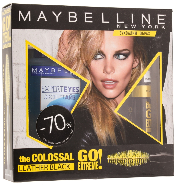 Набор - Maybelline New York Colossal Go Extreme Leather Black (mascara/9.5ml + demaq/125ml)