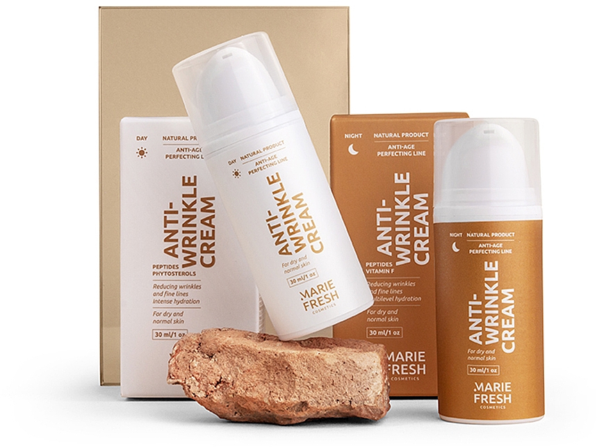 Набір денний+нічний крем проти зморщок для сухої та нормальної шкіри - Marie Fresh Cosmetics Shower Anti Wrinkle Set (f/cr/2x30ml)