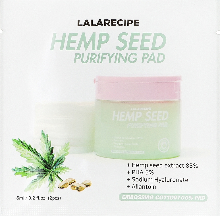 Заспокійливі педи для обличчя - Lalarecipe Hemp Seed Purifying Pad (пробник) — фото N1