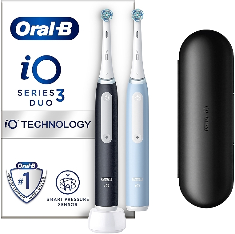 Набір електричних зубних щіток, чорна та блакитна + футляр - Oral-B iO Series 3 Duo — фото N1