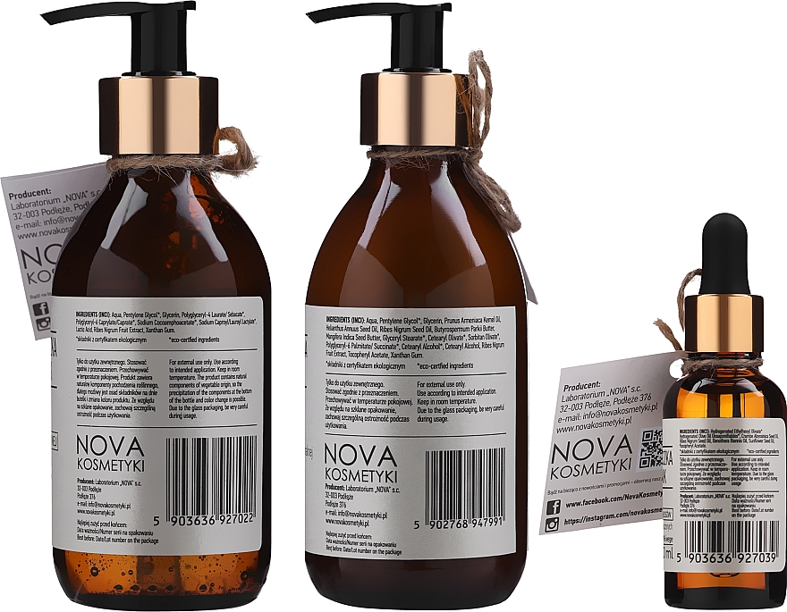 Набор - Nova Kosmetyki Czarna Porzeczka & Słonecznik Eco-Style Hair And Body Care Set (b/balm/200ml + int/gel/200ml + h/ser/30ml) — фото N3