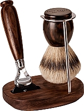 Парфумерія, косметика Набір для гоління - Acca Kappa Shaving Set In Ebony Wood And Chrome Plated Metal (razor/1pc + brush/1pc + stand/1pc)
