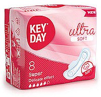 Парфумерія, косметика Гігієнічні прокладки, 8 шт - Key Day Ultra Soft Super