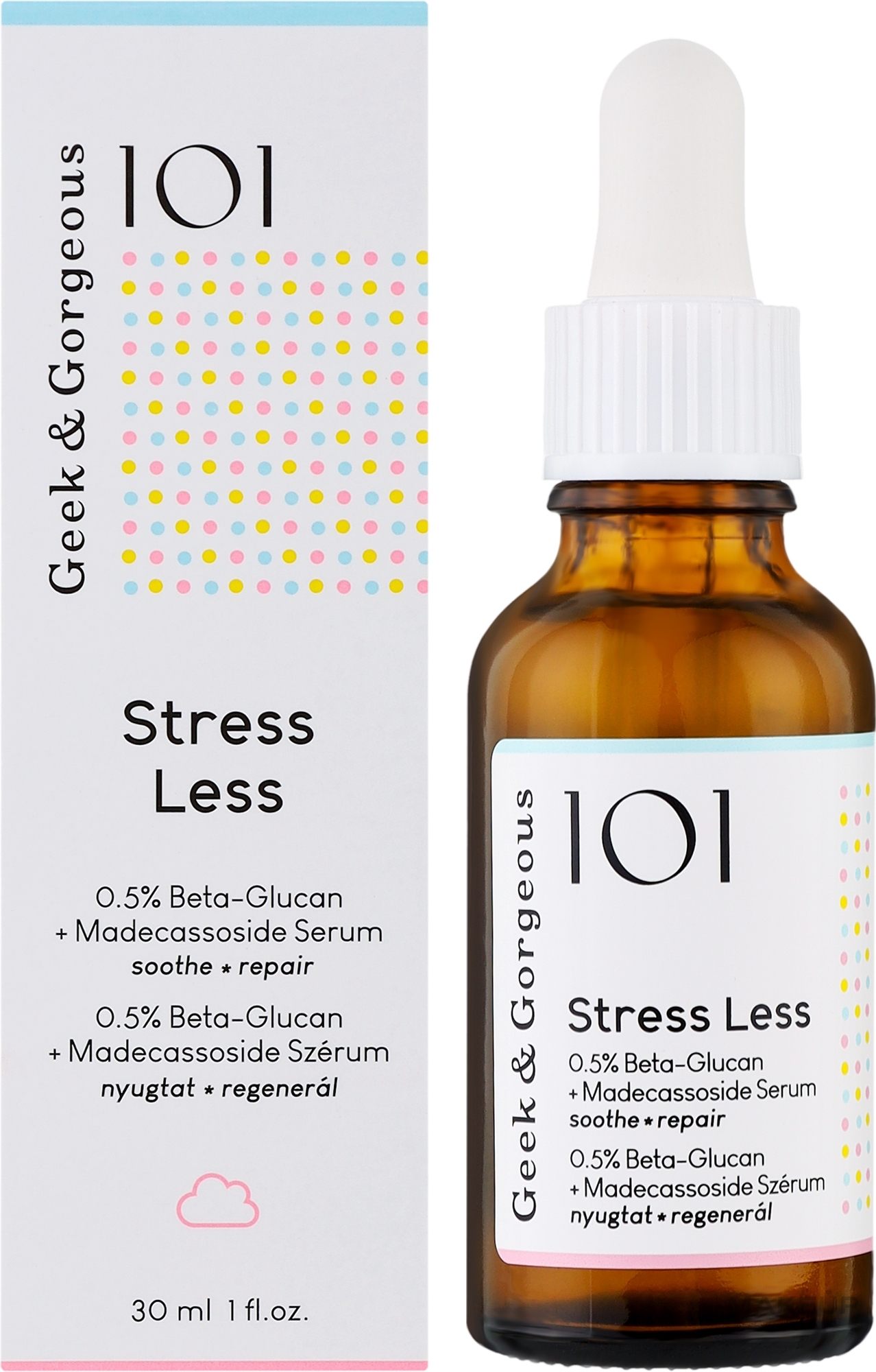 Гель-сыворотка для лица - Geek & Gorgeous Stress Less 0.5% Beta Glukan + Madecassoside Serum — фото 30ml