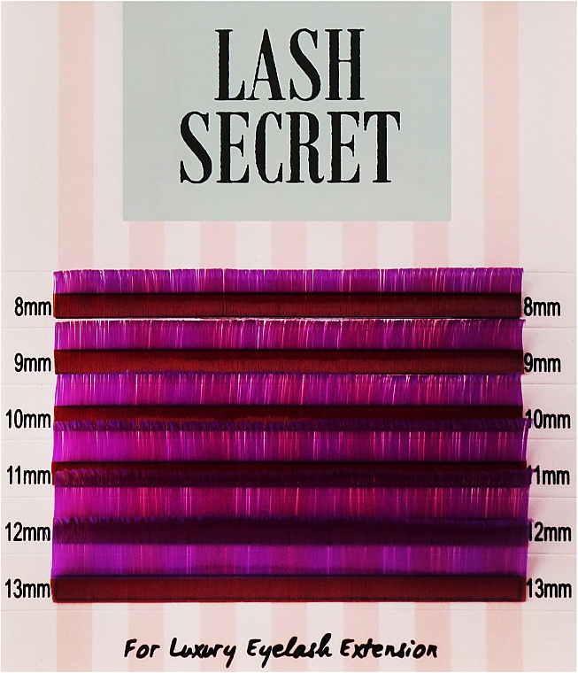 Накладные ресницы, фиолетовые, mix, 6 линий (0,07, D, (8-13)) - Lash Secret — фото N1