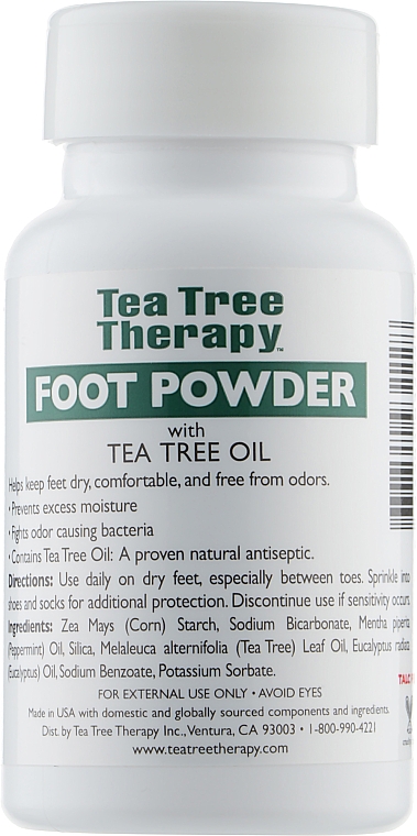 Порошок для ніг дезодорувальний з оліями чайного дерева і перцевої м'яти - Tea Tree Therapy Peppermint Foot Powder — фото N2