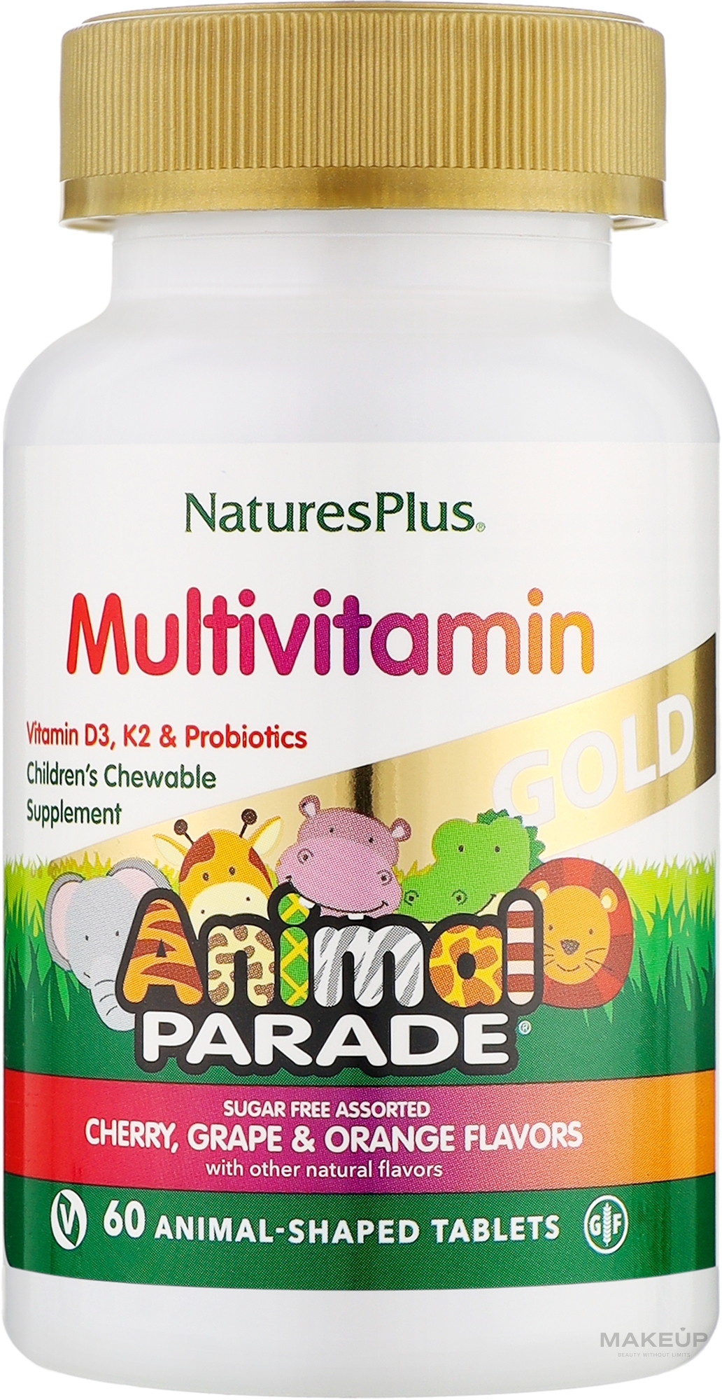 Мультивитамины для детей, микс вкусов - NaturesPlus Animal Parade Gold Multivitamin Children’s Chewables — фото 60шт