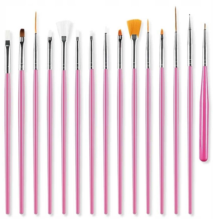Набір пензликів для дизайну нігтів, 15 шт., рожеві - Sunone Nail Air Brush — фото N2