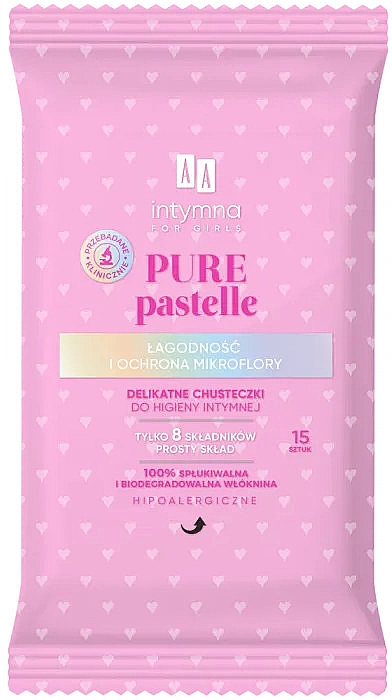 Серветки для інтимної гігієни "М'якість та захист мікрофлори", 15 шт. - AA Intimate Pure Pastels Delicate Wipes — фото N1