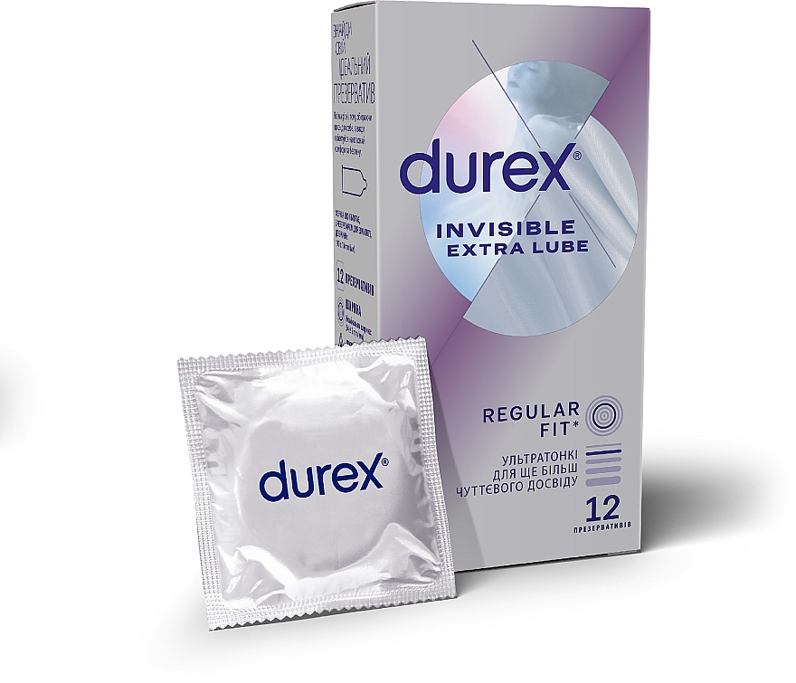 Презервативы латексные с силиконовой смазкой "Ультратонкие" с дополнительной смазкой, 12 шт. - Durex Invisible Extra Lube