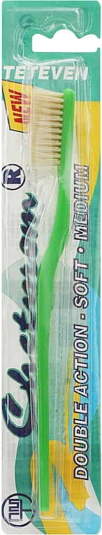 Зубная щетка с натуральной щетиной №47, салатовая - Chetprom Double Action Soft Medium — фото N1