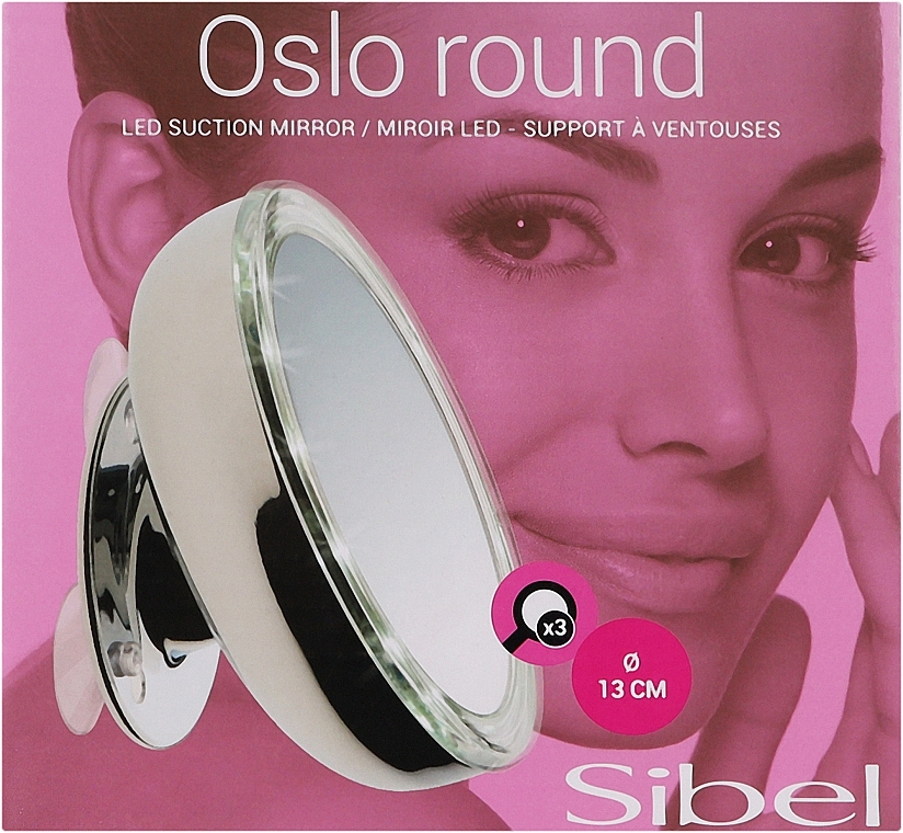 Зеркало косметологическое, Осло 13 см LED на присоске - Sibel — фото N1