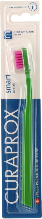 Зубная щетка для детей "CS Smart" (от 5 лет), зеленая, розовая щетина - Curaprox