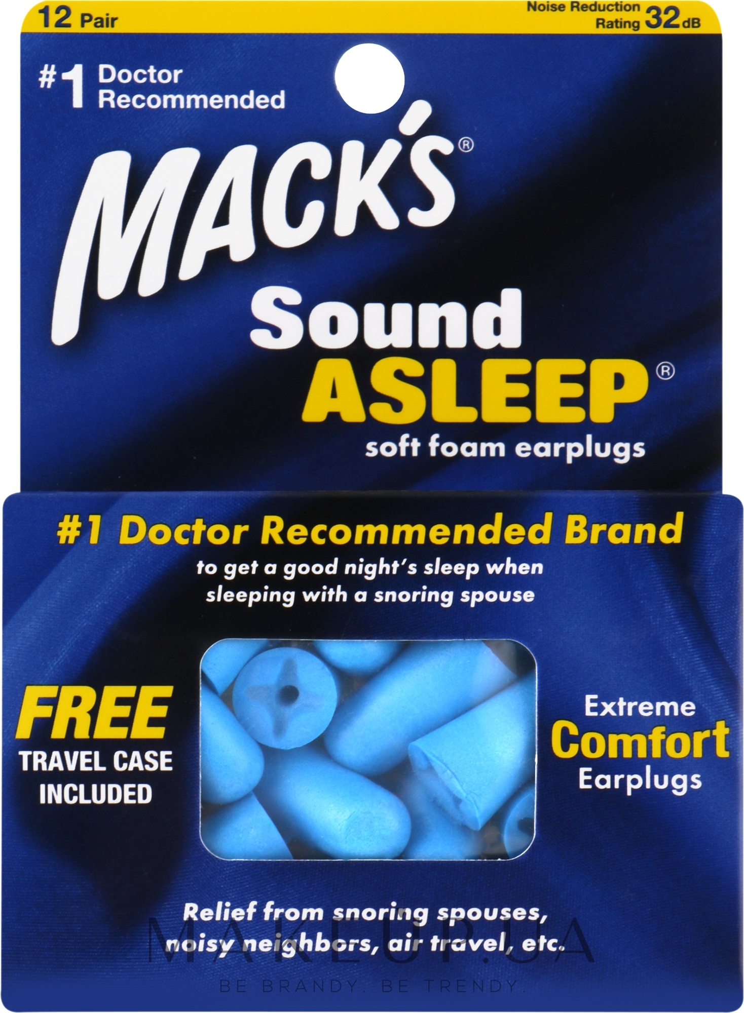 Беруши мягкие #2140, защита от шума до 32 Дб, синие - Mack's Sound Asleep — фото 24шт
