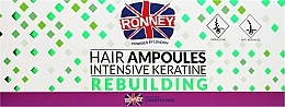 Відновлювальні ампули для сухого та пошкодженого волосся - Ronney Hair Ampoules Intensive Keratine Rebuilding — фото N1