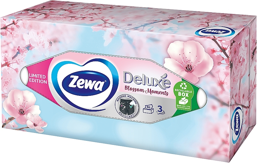 Серветки косметичні тришарові, лімітована весняно-літня колекція, 90 шт. - Zewa Deluxe Blossom Moments Limited Edition — фото N1