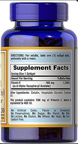 Пищевая добавка "Витамин E-400", 50 мкг - Puritan's Pride Vitamin E-400 IU Softgels — фото N2