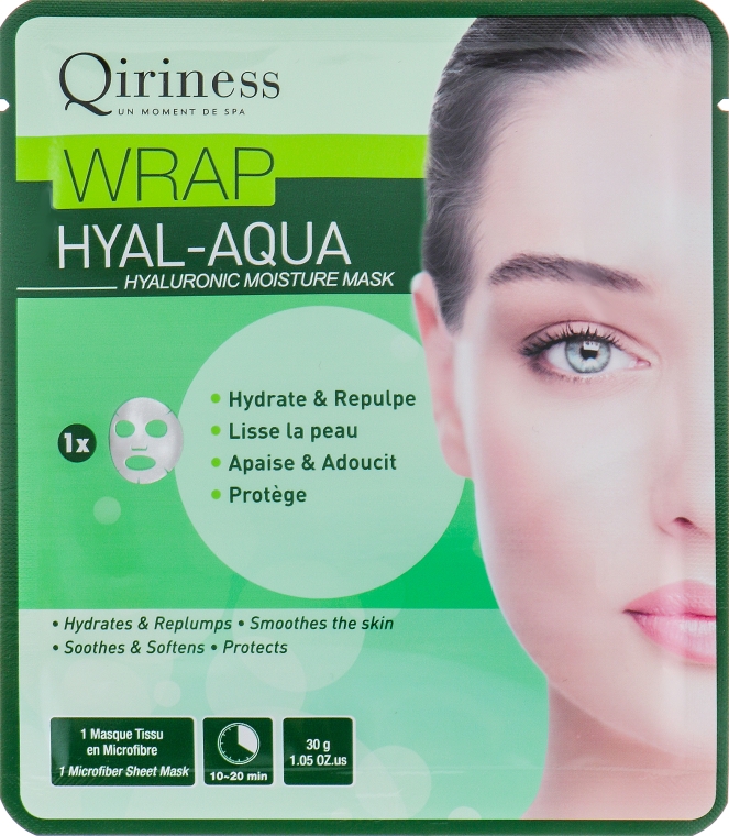 Гіалуронова зволожувальна і омолоджувальна тканинна маска - Qiriness Wrap Hyal-Aqua Hyaluronic Moisture Mask