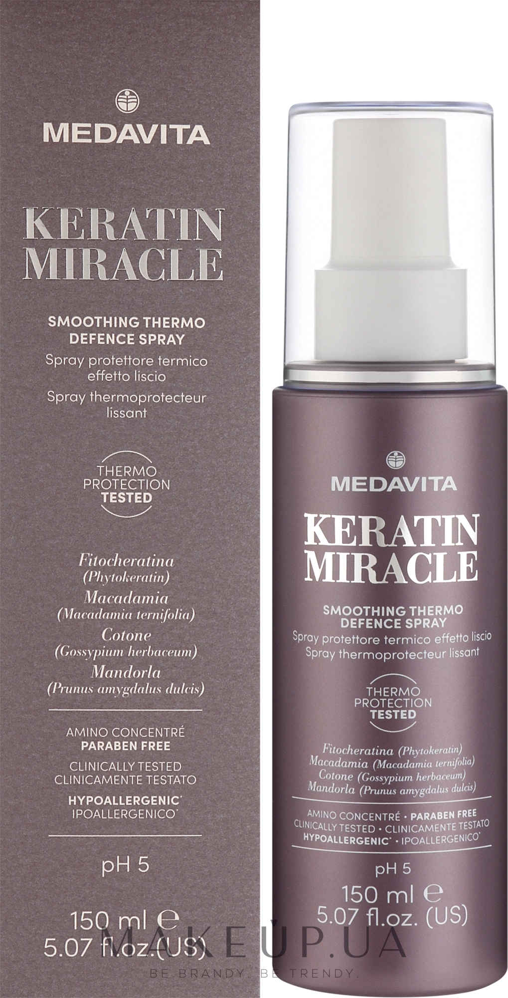 Розгладжувальний термозахисний спрей для волосся - Medavita Keratin Miracle Smoothing Thermo Defence Spray — фото 150ml