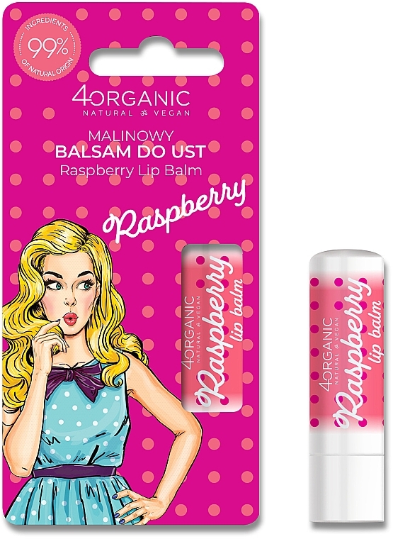 Бальзам для губ "Малина" - 4Organic Pin-up Girl Raspberry Lip Balm — фото N1