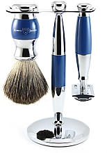 Духи, Парфюмерия, косметика Набор для бритья - Edwin Jagger Blue & Chrome 3 Piece DE Set Black Synthetic