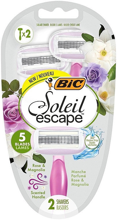 Жіночий станок для гоління, 2 шт. - Bic Soleil Escape 5 Rose & Magnolia — фото N1