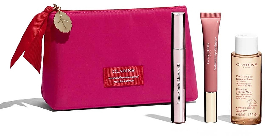 Набір - Clarins Wonder Perfect Mascara 4D Set (mascara/8ml + micellar/water/50ml + lip/gloss/12ml + bag) — фото N1