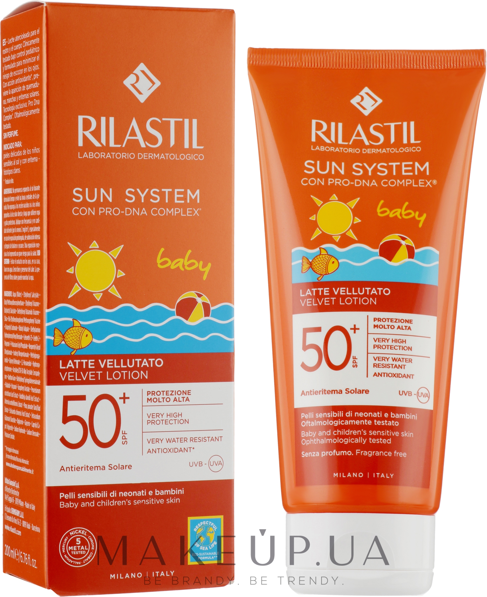 Бархатный солнцезащитный лосьон для тела с SPF 50+ для детей - Rilastil Sun System Velvet Lotion SPF50+ Baby — фото 200ml