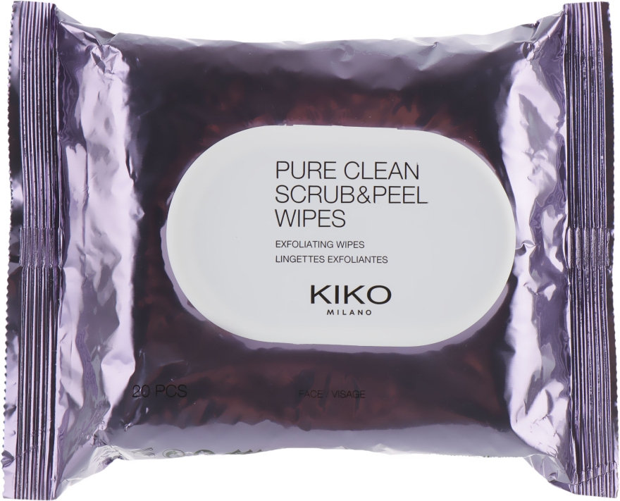 Вологі серветки для обличчя з відлущувальною та освіжальною дією - Kiko Pure Clean Scrub & Peel Wipes