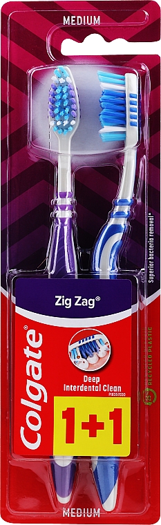 Зубна щітка "Зигзаг плюс" середньої жорсткості, темно-синя + фіолетова - Colgate Zig Zag Plus Medium — фото N1